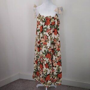 dRA Los Angeles Linen Blend Tropical Floral Tiered Midi Dress Size Small